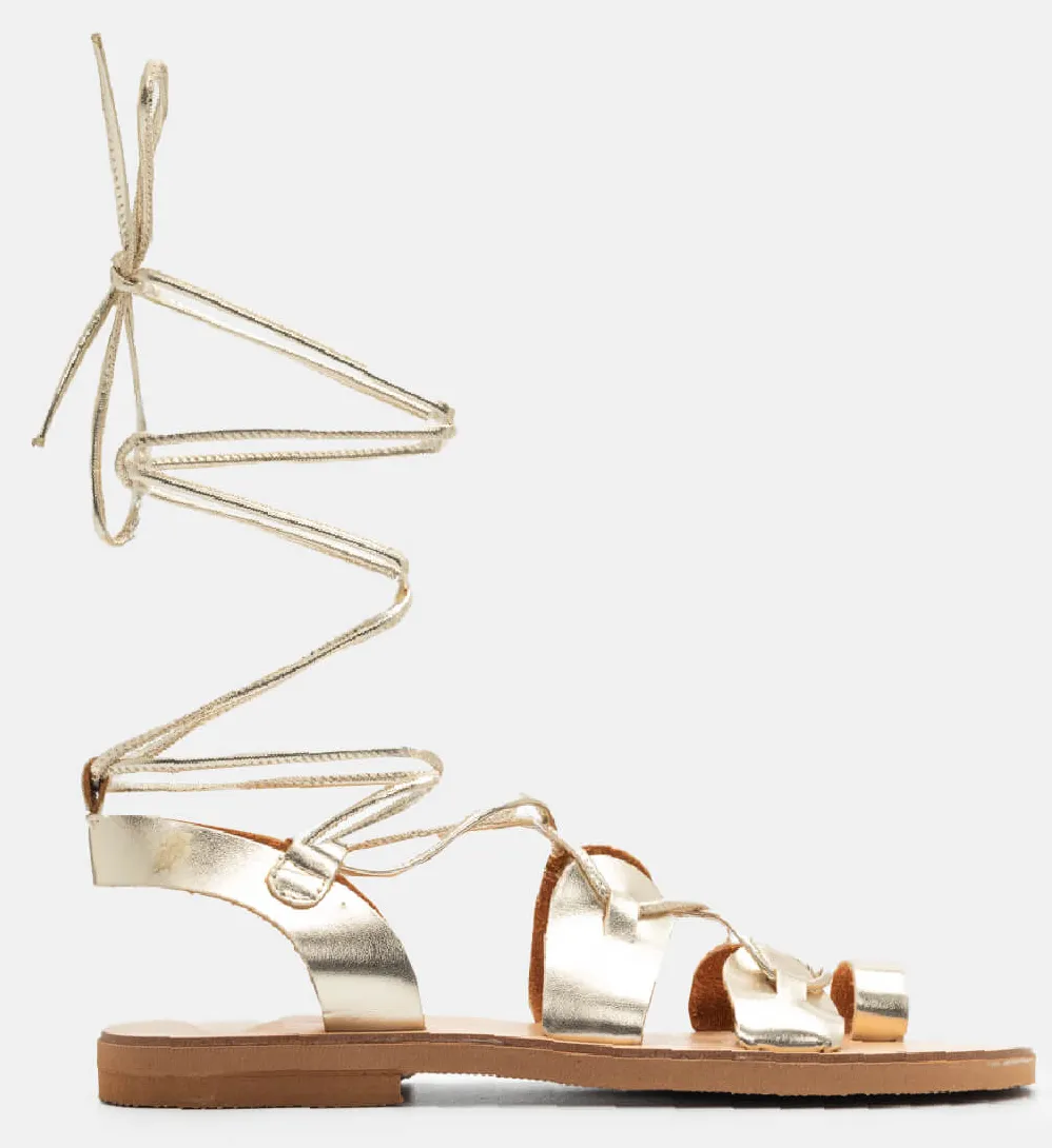 LUIGI DESIGN - Δερμάτινα Flat Σανδάλια Lace Up - Χρυσό