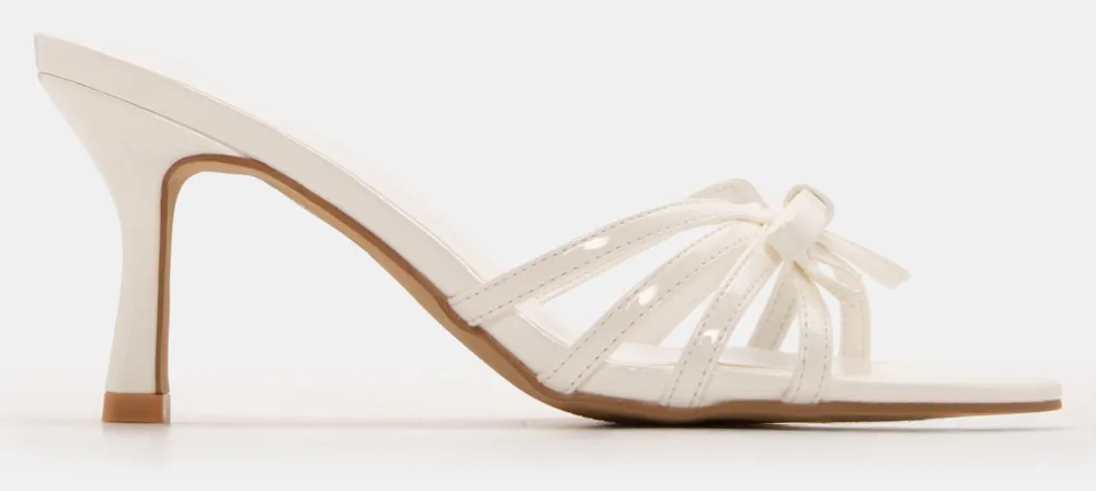 Mules με Διακοσμητικό Φιόγκο - Λευκό-Λουστρίνι