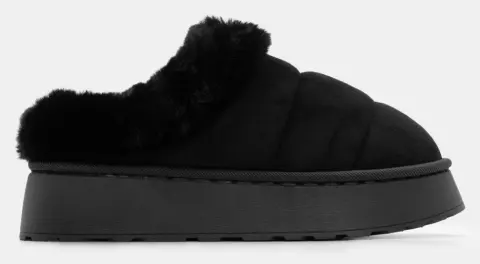 Παντόφλες Σαμπό Δίσολα με Γούνα - Μαύρο