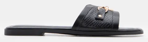 Flat Σανδάλια με Διακοσμητική Αγκράφα - Μαύρο