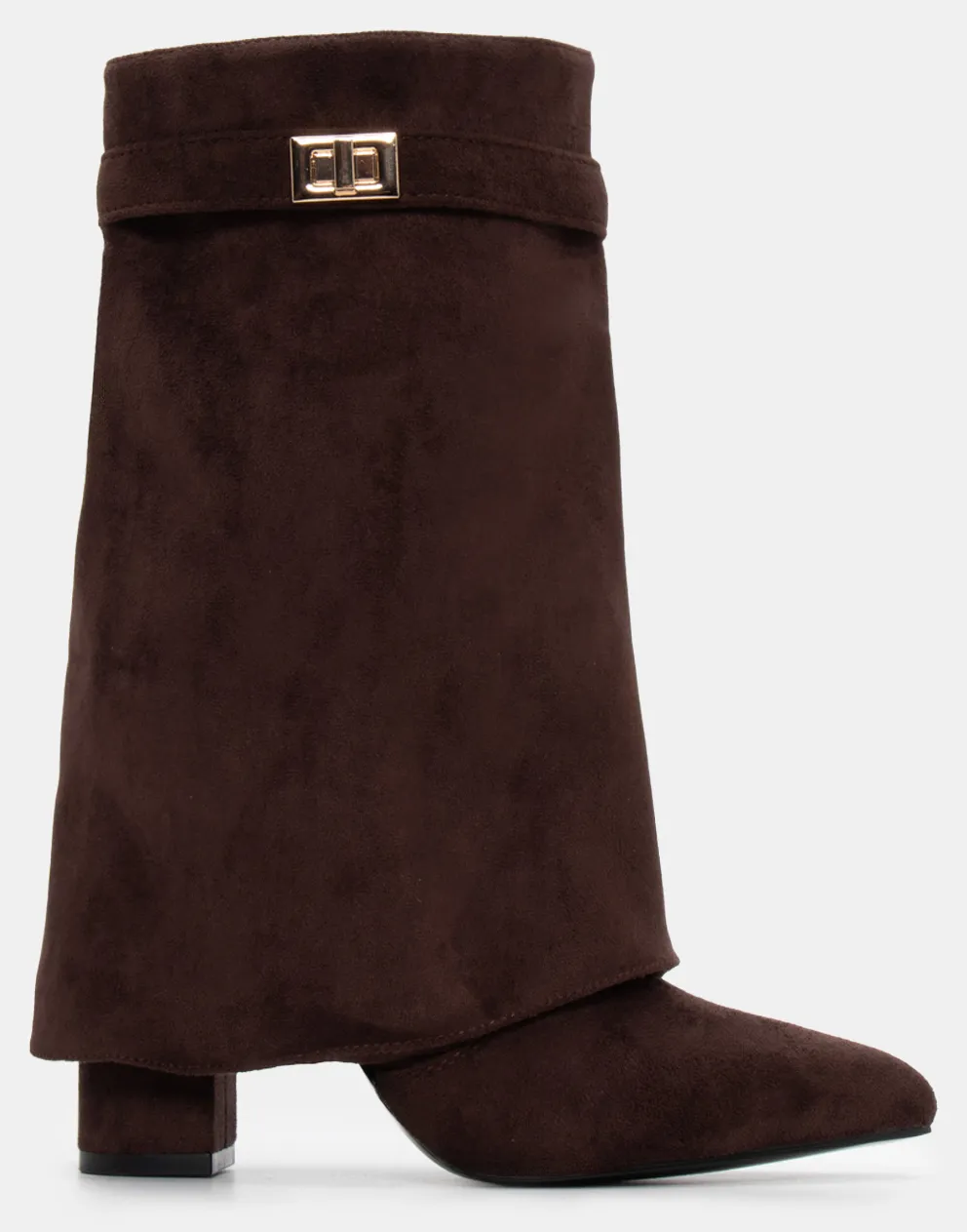 Μποτάκια με Εφέ Αναδίπλωσης Φάσας & Διακοσμητικό Λουράκι - Καφέ Σκούρο