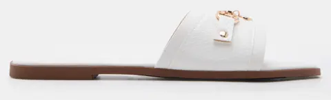 Flat Σανδάλια με Διακοσμητική Αγκράφα - Λευκό