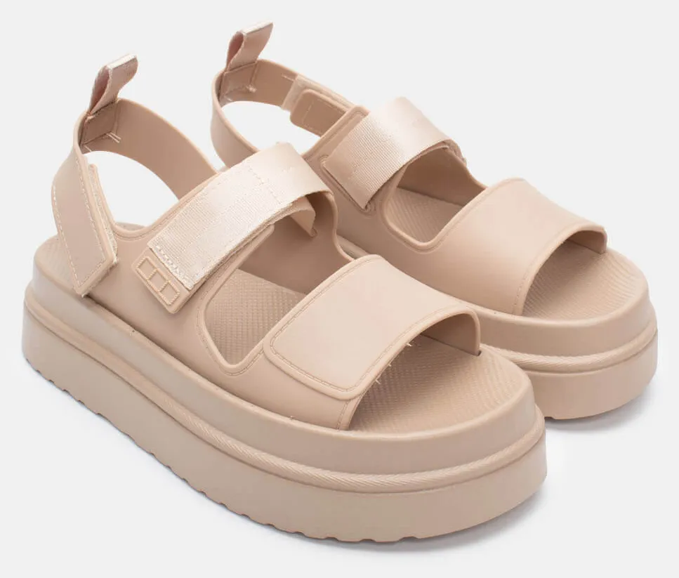 Σανδάλια Flatform με Λουράκια Scratch - Μπεζ-Σκούρο