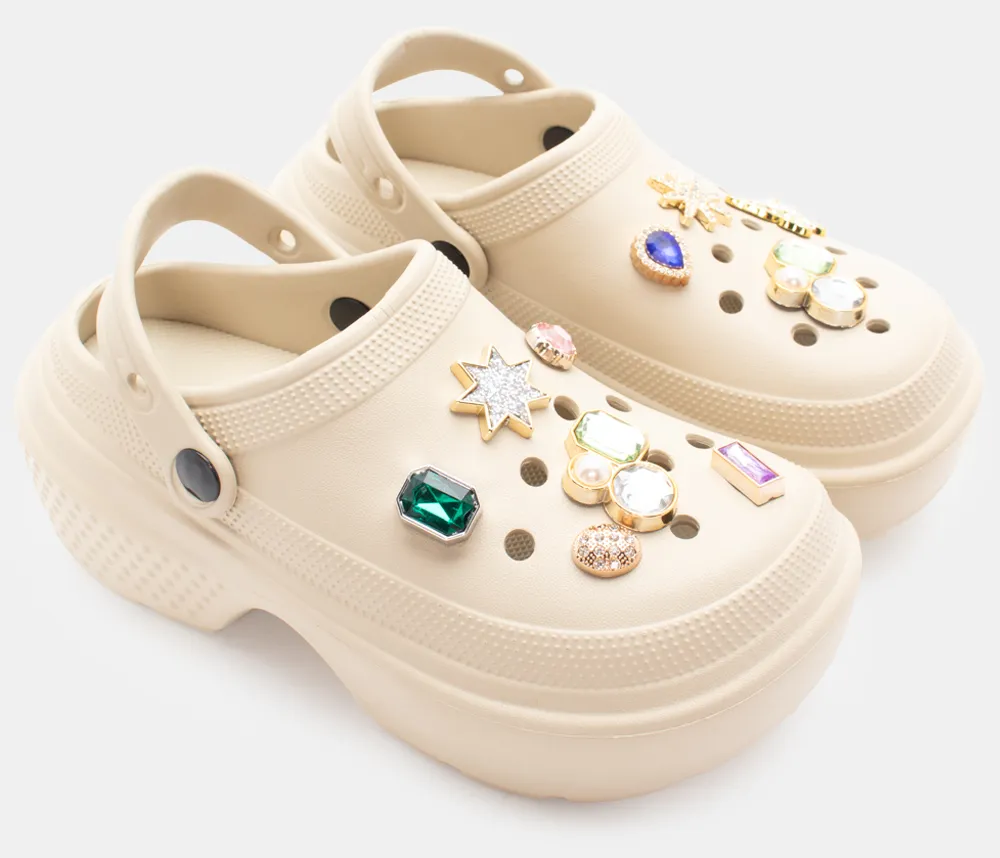 Παντόφλες Σαμπό με Διακοσμητικά - Μπεζ-Σκούρο