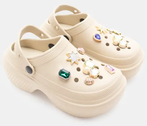 Παντόφλες Σαμπό με Διακοσμητικά - Μπεζ-Σκούρο