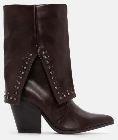 Μποτάκια Cowboy με Εφέ Αναδιπλούμενης Φάσας & Τρουκς - Καφέ Σκούρο