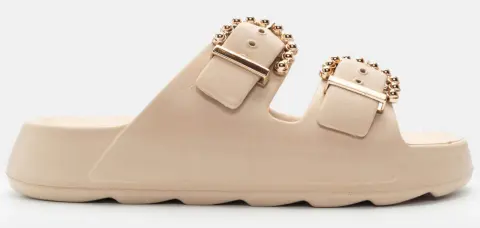 Παντόφλες με Διακοσμητικές Τόκες - Μπεζ-Σκούρο