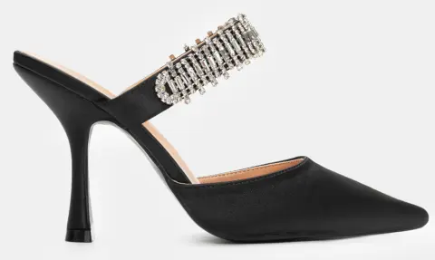 Mules Μυτερά με Strass - Μαύρο