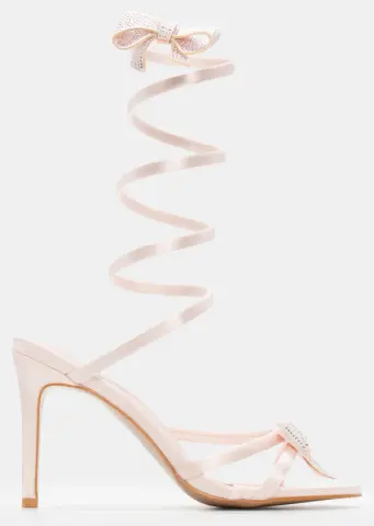 Πέδιλα με Περιστρεφόμενο Λουράκι & Διακοσμητικούς Φιόγκους από Strass - Ροζ