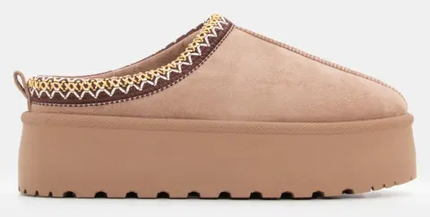 Παντόφλες Δίσολες με Κέντημα - Μπεζ-Σκούρο