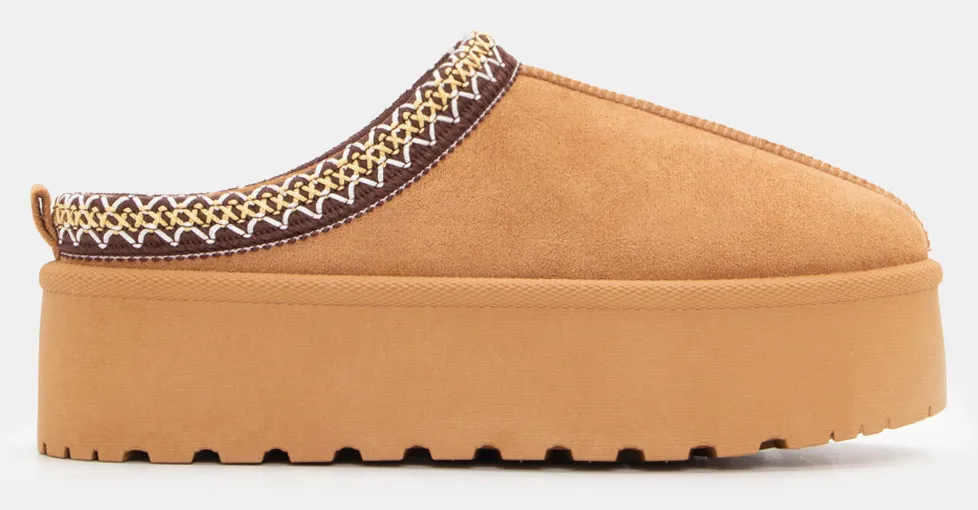 Παντόφλες Δίσολες με Κέντημα - Κάμελ