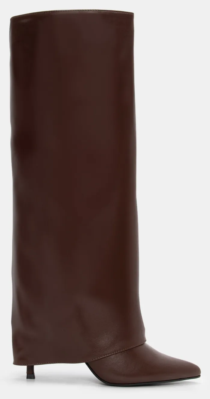 Μπότες με Εφέ Αναδιπλούμενης Φάσας - Καφέ Σκούρο