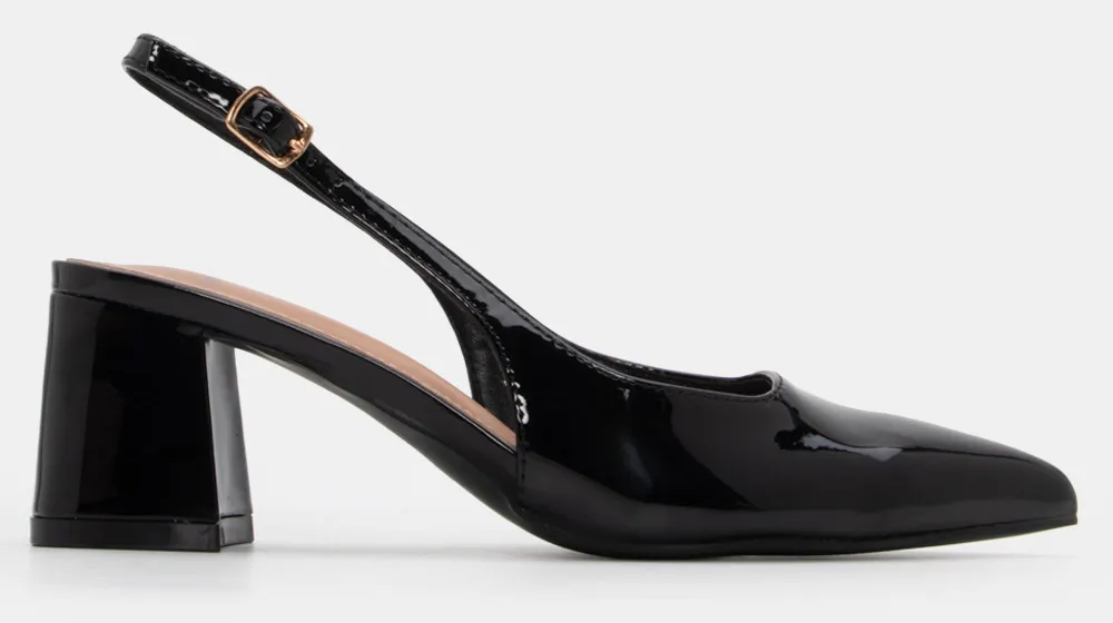 Γόβες Μυτερές Slingback - Μαύρο-Λουστρίνι