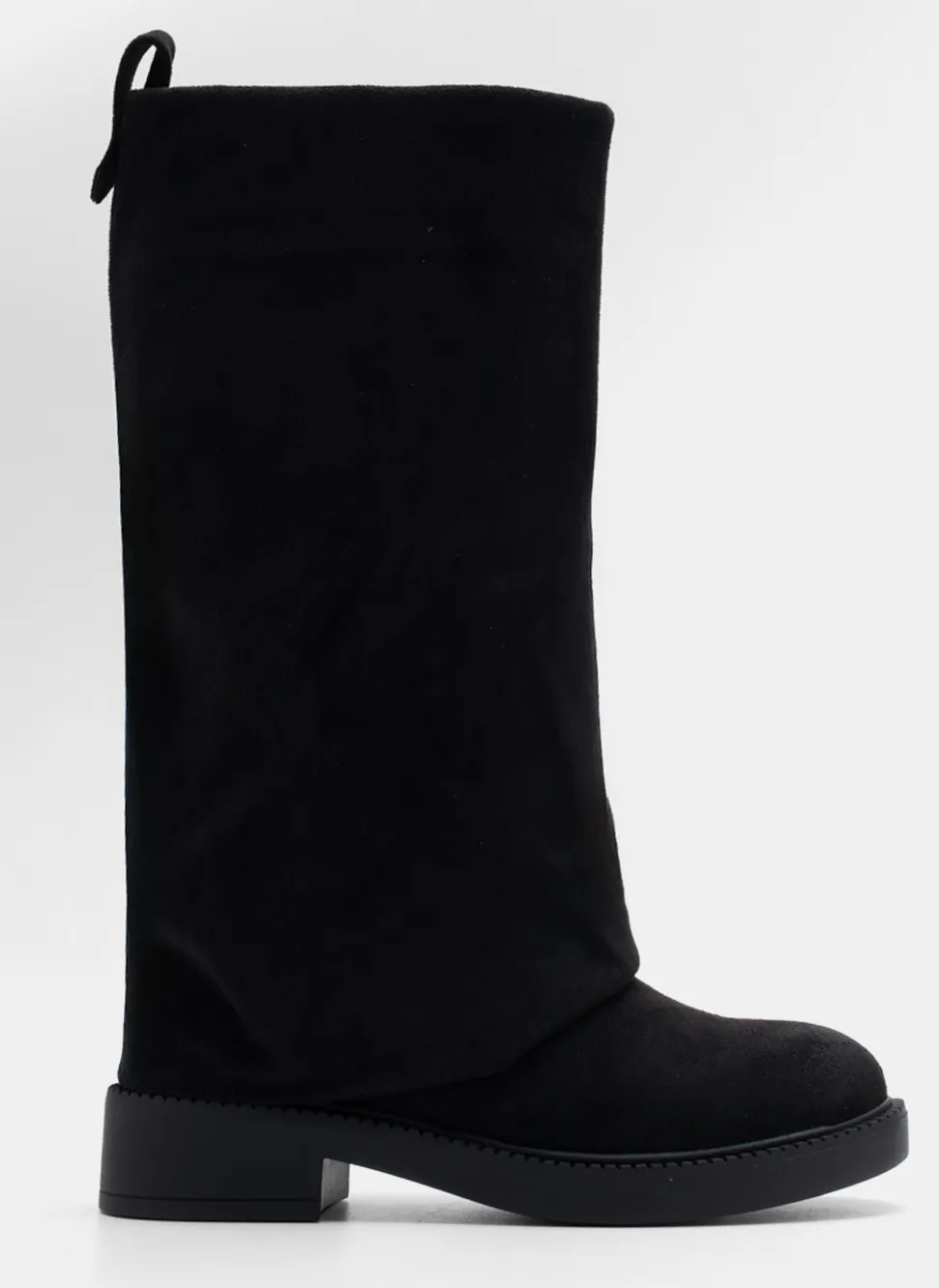 Μπότες με Εφέ Αναδιπλούμενης Φάσας - Μαύρο