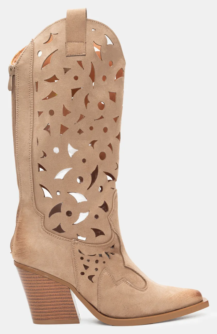 Μπότες Cowboy με Σχέδια - Μπεζ-Σκούρο