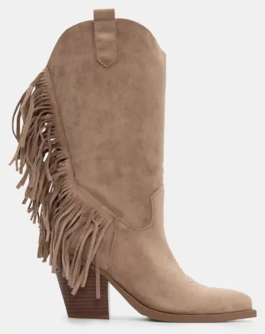 Μπότες Cowboy με Κρόσσια - Μπεζ-Σκούρο