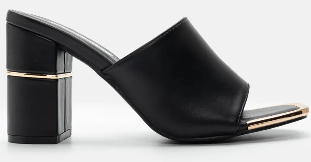 Mules με Φαρδιά Φάσα & Χρυσή Λεπτομέρεια - Μαύρο