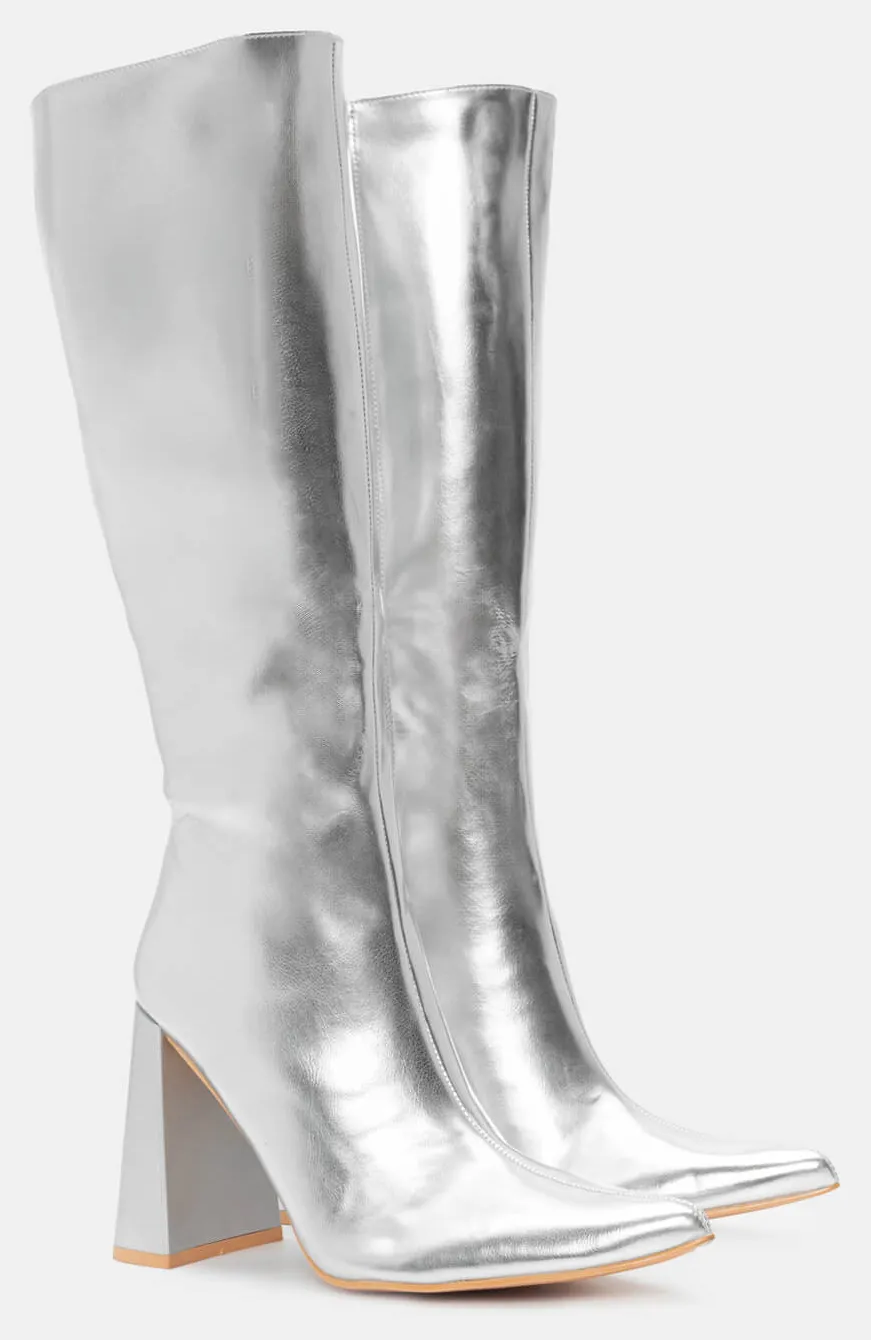 Μπότες Μονόχρωμες Μυτερές - Ασημί