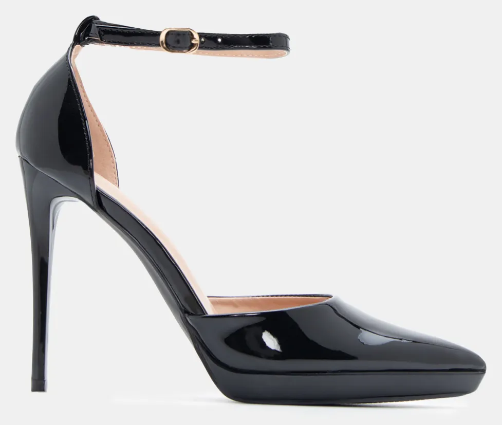 Γόβες Μυτερές με Μπαρέτα - Μαύρο-Λουστρίνι