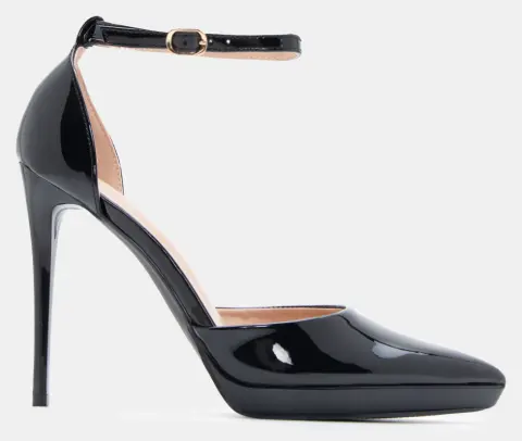 Γόβες Μυτερές με Μπαρέτα - Μαύρο-Λουστρίνι