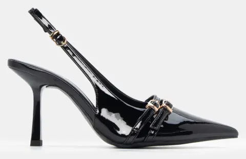 Γόβες Μυτερές με Διακοσμητικά Λουράκια - Μαύρο-Λουστρίνι