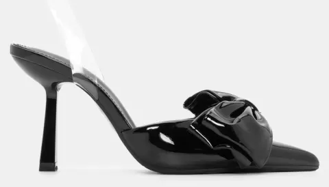 Γόβες Μυτερές με Διάφανο Λουράκι & Φιόγκο - Μαύρο-Λουστρίνι