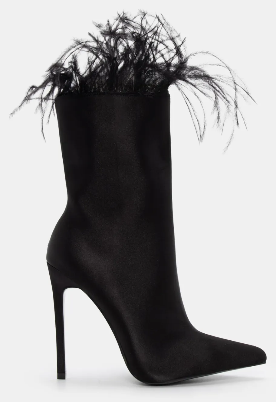 Μποτάκια Μυτερά με Πούπουλα - Μαύρο