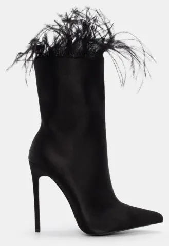 Μποτάκια Μυτερά με Πούπουλα - Μαύρο