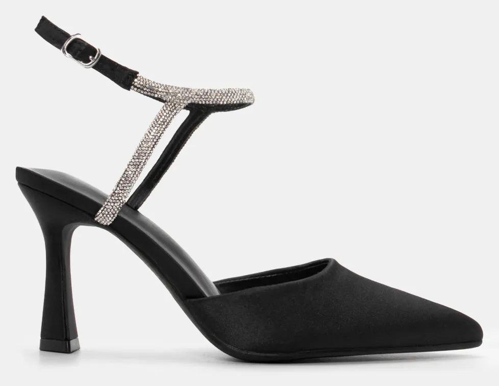 Γόβες Μυτερές με Μπαρέτα απο Strass - Μαύρο