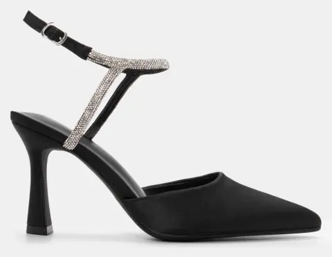 Γόβες Μυτερές με Μπαρέτα απο Strass - Μαύρο