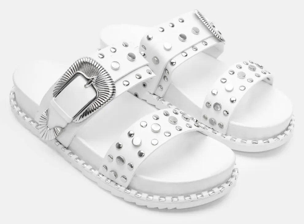 Σανδάλια Flatform με Διακοσμητικό Ζωνάκι & Τρουκς - Λευκό