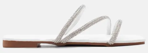 Flat Σανδάλια με Λουράκια απο Strass - Λευκό