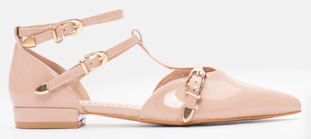 Γοβάκια Μυτερά με Λουράκια & Μπαρέτα - Μπεζ