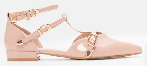 Γοβάκια Μυτερά με Λουράκια & Μπαρέτα - Μπεζ