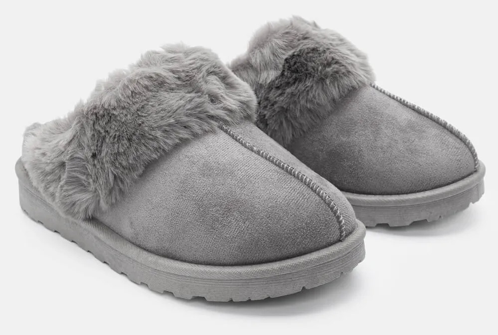 Παντόφλες Clogs με Εσωτερική Επένδυση Γούνας - Γκρι
