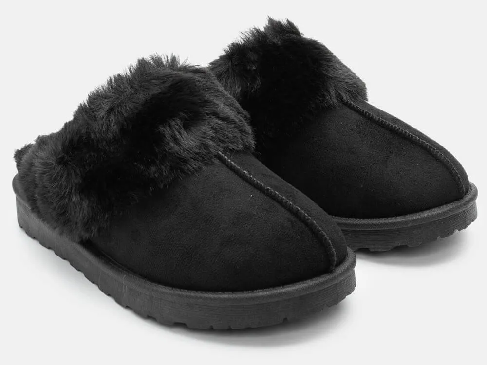 Παντόφλες Clogs με Εσωτερική Επένδυση Γούνας - Μαύρο