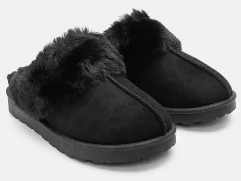 Παντόφλες Clogs με Εσωτερική Επένδυση Γούνας - Μαύρο