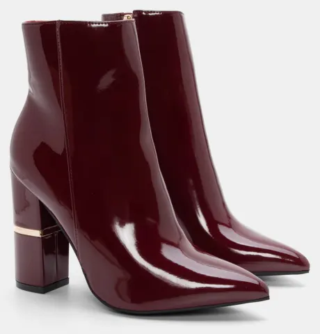 Μποτάκια Μυτερά με Μεταλλική Λεπτομέρεια - Μπορντό-Λουστρίνι