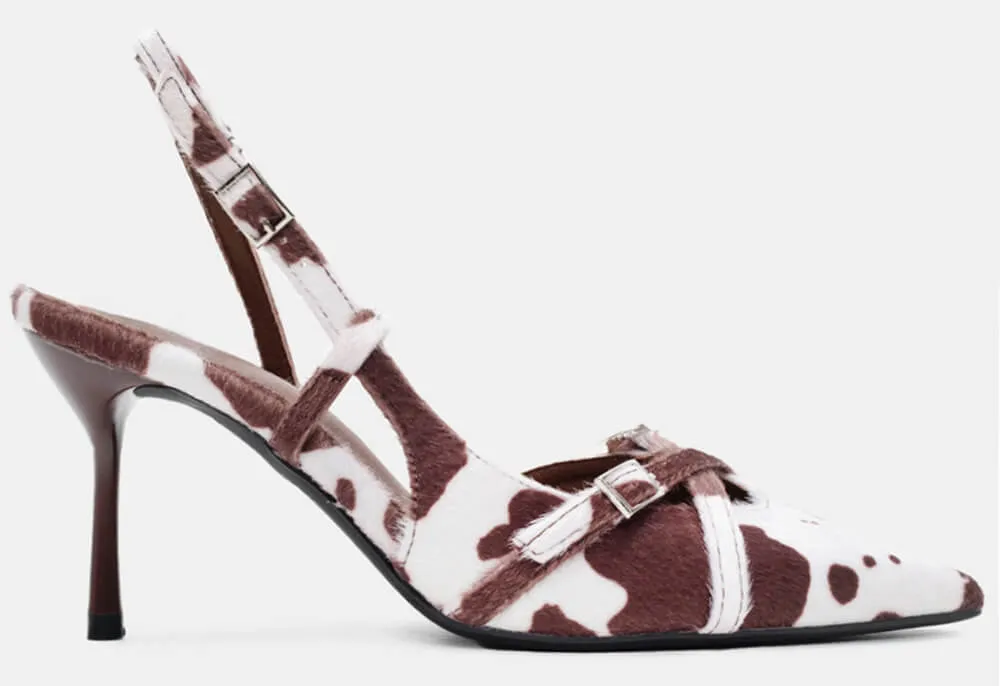 Γόβες Μυτερές Open Heel με Λουράκια - Καφέ