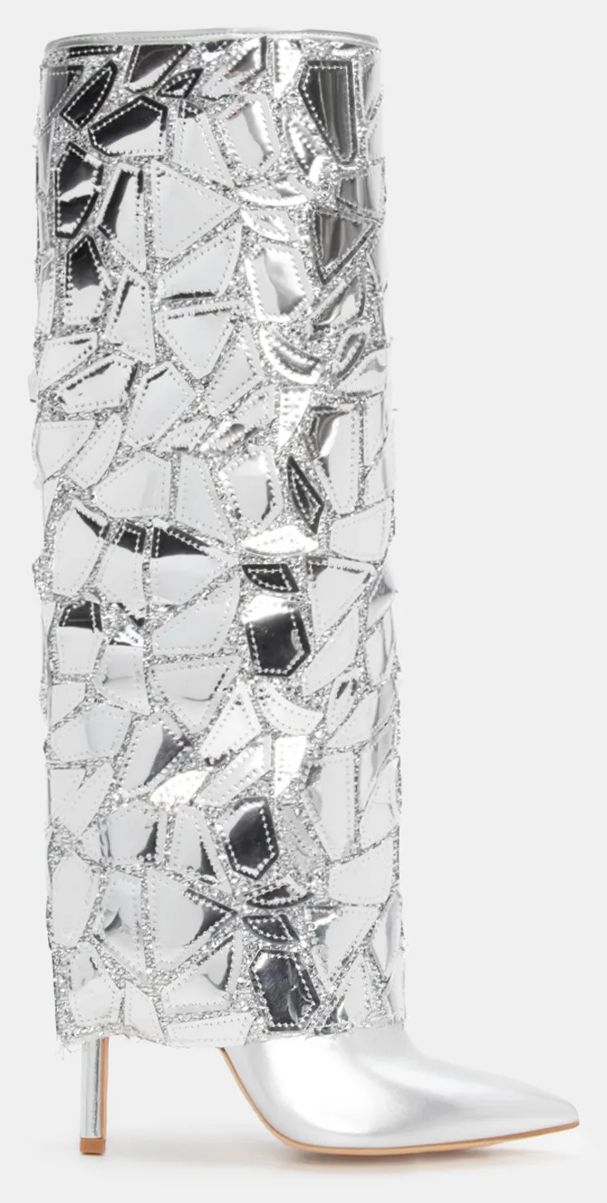 Μπότες με Εφέ Αναδιπλούμενης Φάσας - Ασημί