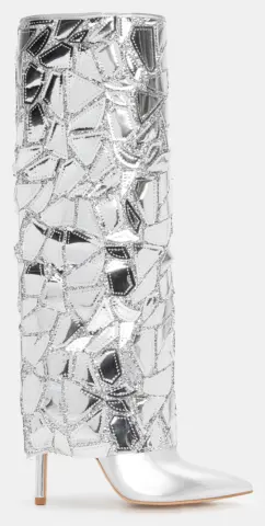 Μπότες με Εφέ Αναδιπλούμενης Φάσας - Ασημί