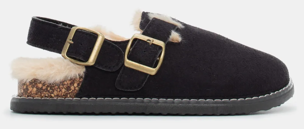 Clogs με Εσωτερική Επένδυση Γούνας & Τόκα - Μαύρο