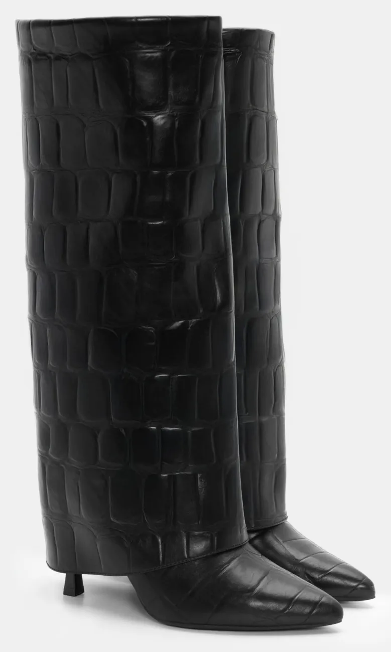 Μπότες με Εφέ Αναδιπλούμενης Φάσας - Μαύρο