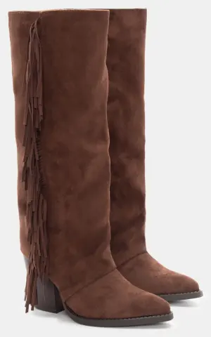 Μπότες Cowboy με Κρόσσια - Καφέ Σκούρο