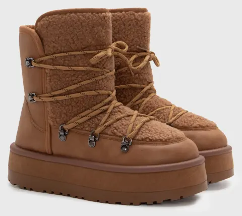 Μποτάκια Χιονιού με Κορδόνια - Κάμελ