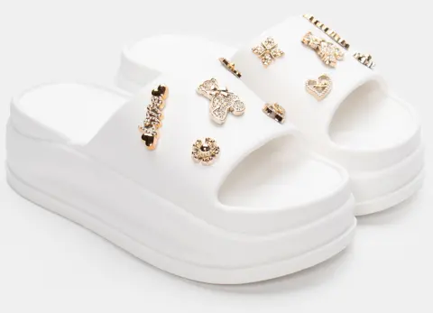 Παντόφλες Δίσολες με Διακοσμητικά Από Strass - Λευκό