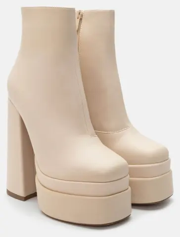 Μποτάκια με Τακούνι & Διπλή Φιάπα - Μπεζ