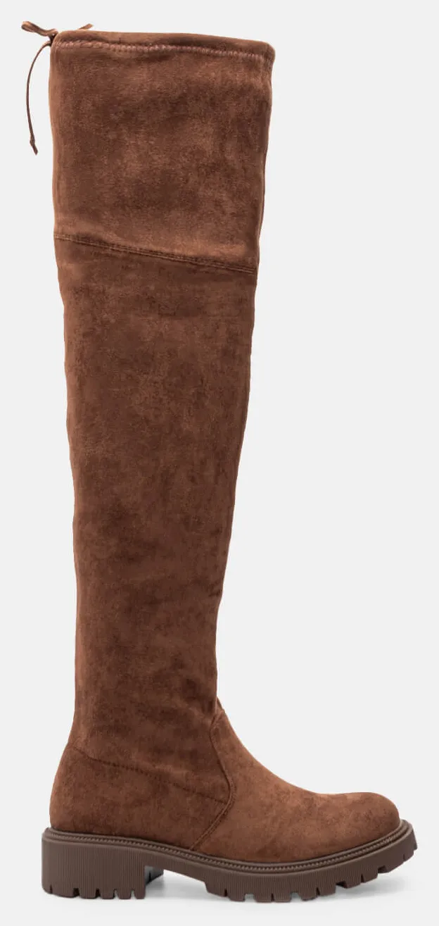 Μπότες Over The Knee με Τρακτερωτή Σόλα - Καφέ Σκούρο