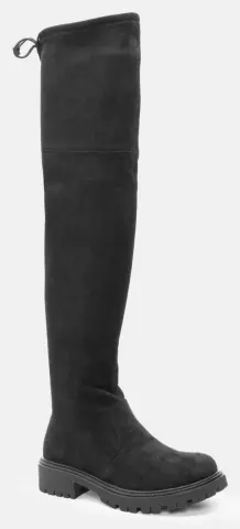 Μπότες Over The Knee με Τρακτερωτή Σόλα - Μαύρο