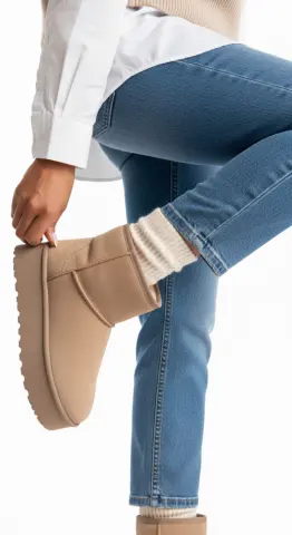 Μποτάκια Δίσολα με Εσωτερική Επένδυση Γούνας - Μπεζ-Σκούρο